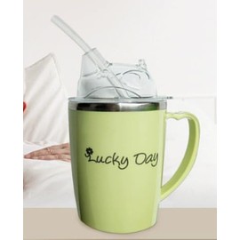 HOVCEH 350ml Adult Sippy Cup, 3-in-1 Elderly Spill Proof Cups, Beakers for Elderly with Lid and 30cm Straw, Spill Proof Adult Sippy Cup with Handle,Stainless Steel Dysphagia Cups for Elderly Patient