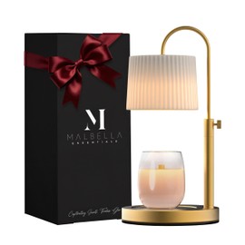 Dimmable Glass Candle Warmer Lamp with Timer - Adjustable Height Candle Lamp Warmer with Timer (8H/4H/2H) - Wax Melter - Ideal Gift, fits Various Size Scented Candles - 02 Bulb - (Gold Metal)