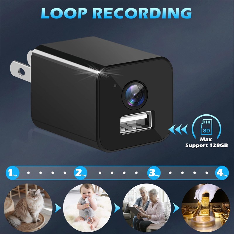 USB Charger Camera, 1080P HD Mini Security Cameras Small Nanny