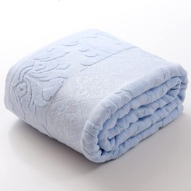 SINGID Solid Color Blanket, Ultra Soft Comfy Cotton Carved Towel Blanket Keep Warm Durable Terry Blanket for All Seasons Traveling or Camping Bedroom Decor (Blue,150x200cm/59x79inch)