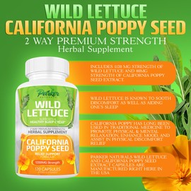Parker Naturals Wild Lettuce Extract & California Poppy Seed Supplement, 2 Way Premium Strength Herbal Supplement for Healthy Sleep & Relief Support, 120 Capsules