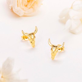 Yearace Gold Western Cow Earrings 925 Sterling Silver Cow Skull Stud Earrings Cowgirl Cowboy Bull Head Skull Stud Earrings Jewelry for women Western Jewelry for Women