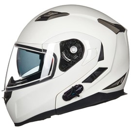 ILM Bluetooth Integrated Modular Flip up Full Face Motorcycle Helmet Sun Shield Mp3 Intercom Model 953PRO (XXL, White)