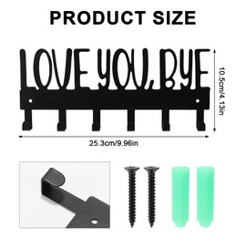 Love You Bye Sign Key Holder Hook, Metal Wall Mount Hanger Rack with 2pcs Nails & Caps for Key Coats Hats Easy Installation Ideal Entryway Decor Home Organization Gift(Black)