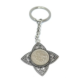 1954 71st Cross Birthday Keyring-British Sixpence Keyring- Mum, Dad, Brother, Sister- 71st Birthday-Coin Keyring, Sixpence Coin, 71st Anniversary Silver