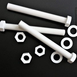 5 x White Hexagon Head Screws Polypropylene (PP) Plastic Nuts and Bolts, Hex Head, Washers, M16 x 150mm, Fastener, Anti-Corrosion, Chemical Resistant, (5/8 x 5 29/32 in)