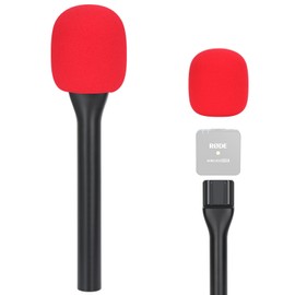 SUNMON Handheld Mic Stand for Rode Wireless Mic with Pop Filter(Red), Holder for Rode Go 2/Wireless Pro, Interview Microphone Adapter Handheld for Wireless Go/Wireless ME
