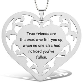 True Friends Lift You Up Heart Ornament, Stainless Steel Hanging Decoration with Laser Engraving, Friendship Gift for Women Men, Birthday, Christmas, Farewell Keepsake, CHC658