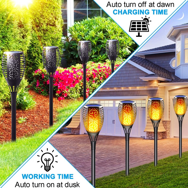 LazyBuddy 4 Pack Solar Tiki Torch Lights Outdoor Waterproof -