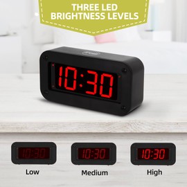Timegyro Digital Clock Battery Operated - LED Display Alarm Clock for Bedroom, Includes DC Cable, Adjustable Brightness, Snooze, 12/24Hr