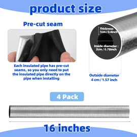 HolyMaji 4 Pack Pipe Insulation Foam Tube - 3/4" ID Pre Slit Foam Pipe Covers with Aluminum Foil Self Adhesive Pipe Insulation Wrap for Outdoor Spigot Outside Water Pipe Winter Freeze Protection