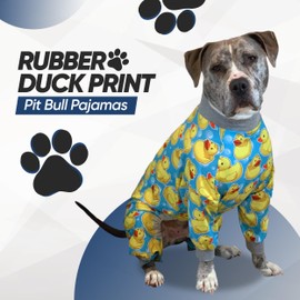 Tooth & Honey Pit Bull Pajamas – Rubber Duck Print Lightweight Pullover with Full Coverage – Yellow with Grey Trim Dog PJs