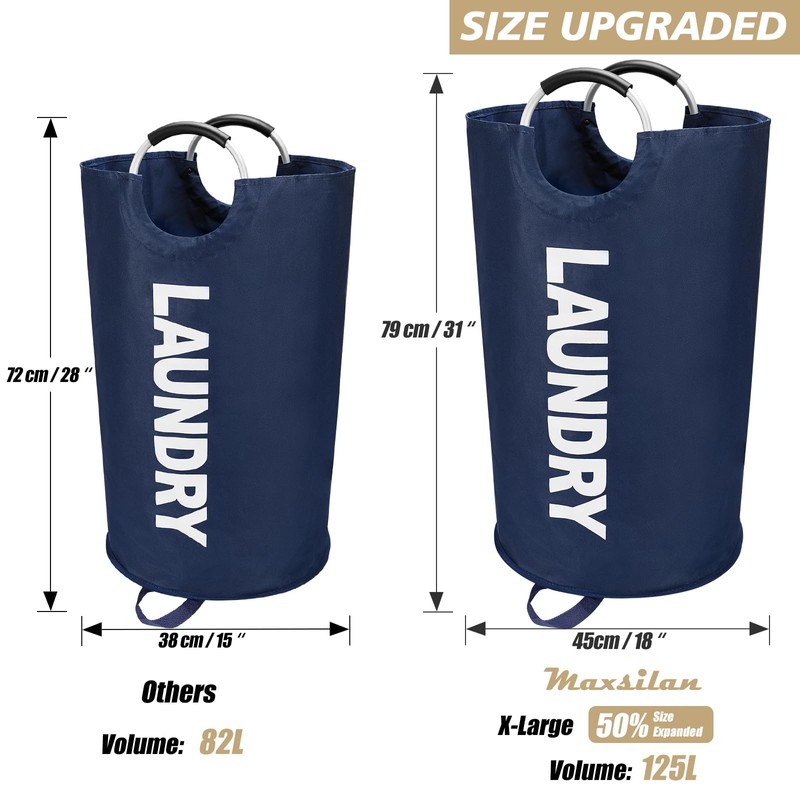 Maxsilan 125L X-Large Laundry Basket, Freestanding Tall Clothes Hamper, Collapsible