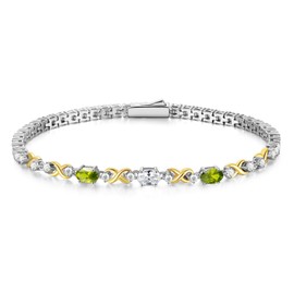 FANCIME Silver Tennis Bracelet for Women, 925 Sterling Silver Infinity Tennis Bracelet with Double Birthstone, Birthday Gift, Jewellery for Women, Girls, Length 18.7 cm, Sterling Silver, Peridot