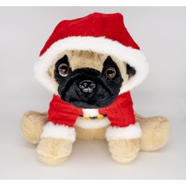 Soft Pug Teddy Bear Wearing Santa Claus Onesie - Christmas Plush Toy Dog- 7.8inch (20cm)