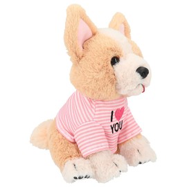 Depesche 12078 TOPModel Corgi Lotti Cuddly Toy with Light Brown Fur and Pink Striped T-Shirt, Approx. 18 cm Plush Dog