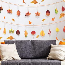 CPJJ Pack of 24 Wooden Maple Leaf Pendants, Autumn Decoration for Hanging, Autumn Decoration Window, Autumn Decoration Hanging, Window Decoration Autumn, with Lanyard, B, multicoloured