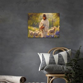 Fleruku Jesus Lamb Wall Art Christ Christian Wall Decor Jesus Religious Sign Pictures Canvas Painting Artwork Home Decorations for Living Room Bedroom Bathroom Office 16"x12"