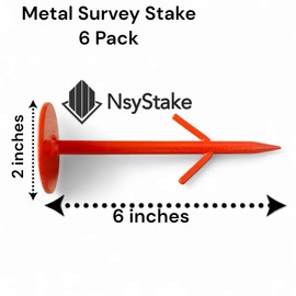 NsyStake 6 Pack Orange Boundary Markers Survey Stakes Ground Markers Property Line Markers Yard Survey Markers 6 inches Long 2 inches Dia of Head