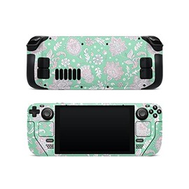 ZOOMHITSKINS Steam Deck Skin, Compatible with Steam Deck Skins, Green Mint Flower Grey Art Boho Botanic, Protective Skin Wrap Set for Valve Steam Deck Accessories, Durable, Glitter Overlaminate