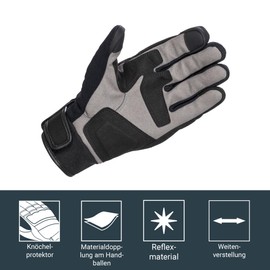 FAST WAY H 2301 Men's Motorcycle Gloves, CE Certified, Leather Textile Mix, Breathable, Touchscreen Compatible, Adjustable Velcro Fastening, for Summer and Transitional Period