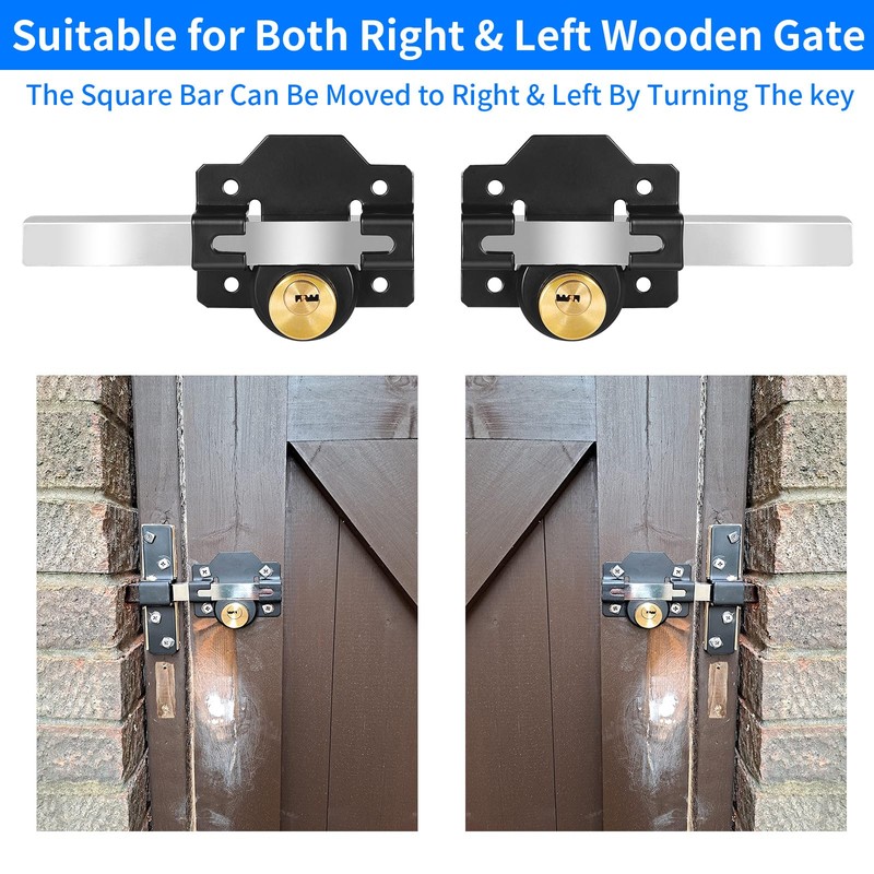 Mortrise Lock, Long Throw Gate Lock for Wooden Gate, Double