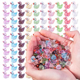 200pcs Mini Ducks Glitter Colorful Tiny Small Little Resin Ducks to Hide Mini Animals Figures for Miniature Landscape Aquarium Decoration