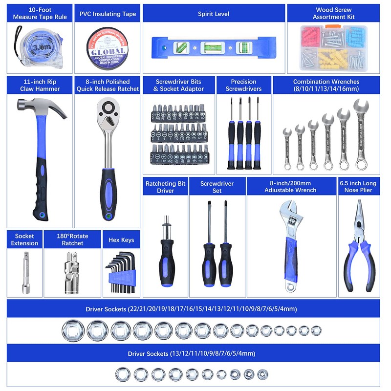 jar-owl 146-Piece Mixed Tool Set, Drive Socket Set, Auto Repair