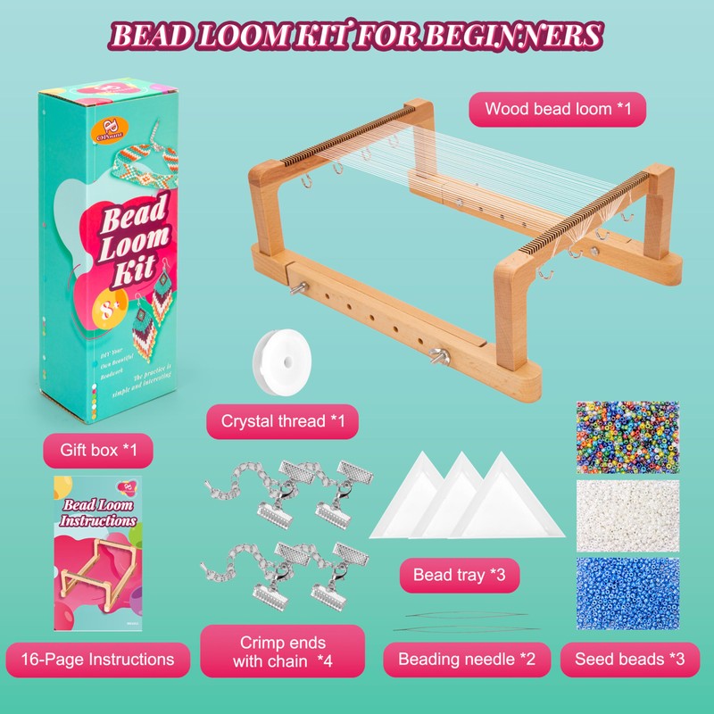 PP OPOUNT Adjustable Bead Loom Kit, Wood Loom Beading Supplies