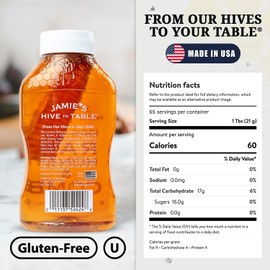 Jamie’s Hive to Table Pure Local Honey & Wildflower - Raw and Unfiltered Honey & Honeycomb - All-Natural Sweetener- Rich Flavor Profile - 24oz Squeeze Bottle, 2 Pack