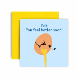 Huxters Get Well Soon Card for men and women - Yolk You feel better soon - Hope you feel better for Colleague Brother Sister - Get well card speedy recovery - 14.8cm
