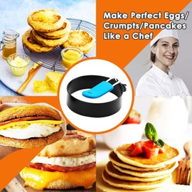 Egg Ring Tezam Stainless Steel Egg Ring with Anti-scald Handle with an Oil Brush Non Stick Coating Breakfast Tool for Eggs Frying/Shaping (2PCS)