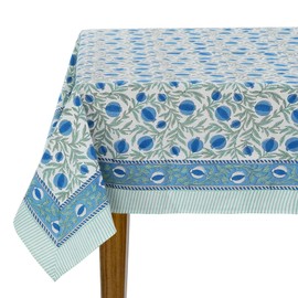 Ridhi Queen Blue, Celadon Green 72x190 Inches Rectangle 100% Cotton Hand Block Print Washable Decorative Spring Summer Parties/Wedding Use,Fall décor Farmhouse Dining Dinner Tablecloth`