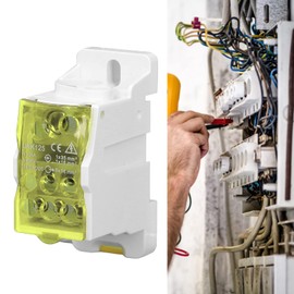 Junction Box, UKK-125A 690V DIN Rails Terminal Block Distribution Box, Universal Power Connection Box, Microcomputer Protection Device with Protective Case (Yellow)