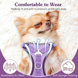 VavoPaw Cat Harness and Lead Set for Walks, Adjustable Kitten Vest Harness with Reflective Strip, Escape Proof Pet Safety Vest for Cats, Puppies, L, Light Purple