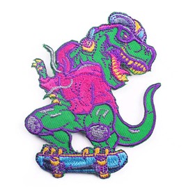 1Pcs Dinosaur On Skateboard Logo Iron On Sew On High-end Embroidered Patch for Jackets Backpacks Jeans and Clothes Badge Applique Sign Sport Decal