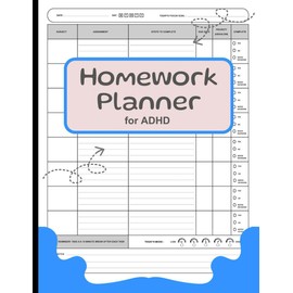 Homework Planner for ADHD: Daily Focus Goals & Mood Tracker with Break Reminders - Assignment Organizer for Student Success