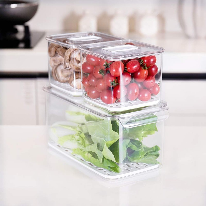 SANNO Produce Saver Containers for Refrigerator - Stackable Kitchen Organizer