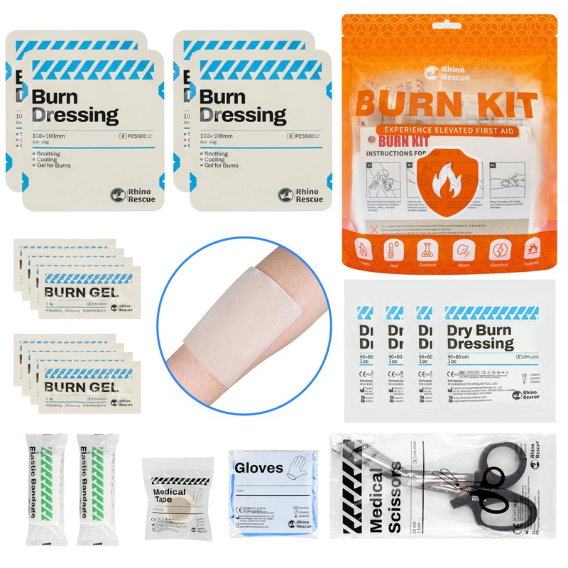 RHINO RESCUE Burn Kit, 4pcs Burn Dressings 4x4”, 8pcs Burn