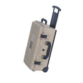 MEIJIA All Weather Rolling Waterproof Protective Case, Hard Camera Case,Dry Case with Retractable Pull Handle and Wheels,Foam Inserted, 22 x13.81x9inches (Desert Tan)