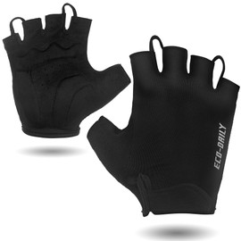 Eco-Daily Cycling Gloves, Fingerless, Bicycle Scull, Sweat Absorbent, Quick Drying, Road Bike Gloves, Padded, Breathable, Cycling, Cross Bike, Black, L