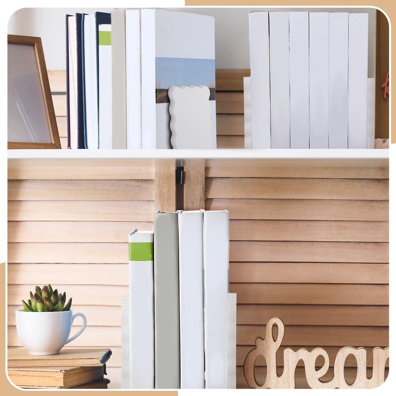 Skyygemm White Wood Scalloped Bookends for Shelves, Non Slip Decorative