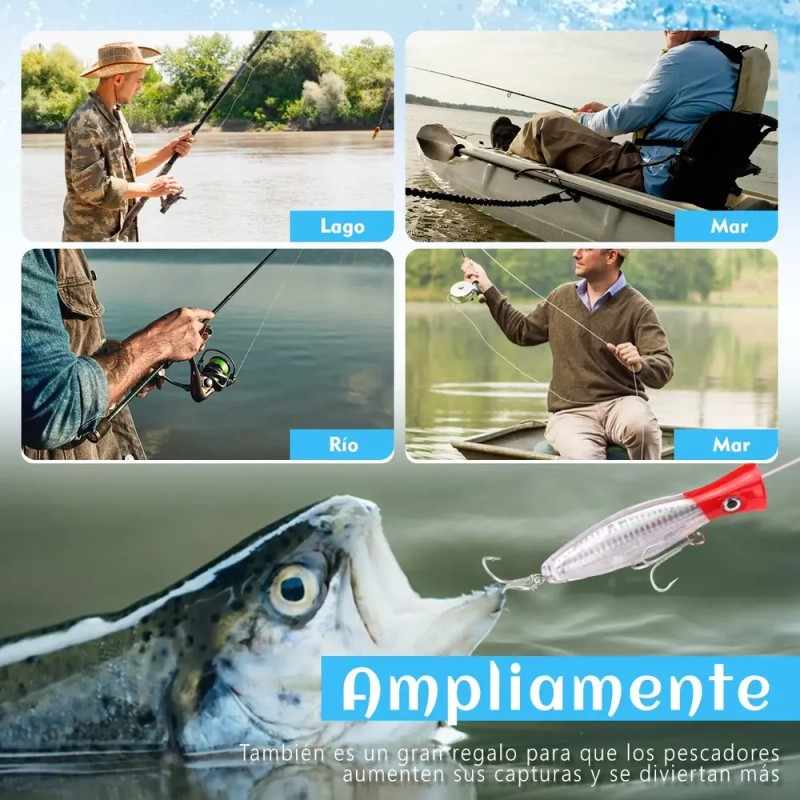 5 Señuelos Popper De 43g Kit Pesca Superficial Mar Playa