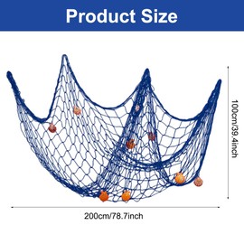 Fischernetz Deko mit Muscheln, 1m x 2m Deko Netz Blau, Fischernetz Im Mediterranen Stil, Dekorative Fischernetze Wandbehänge, Nautisches Fischnetz Baumwolle für Zuhause, Schlafzimmer, Partydekoration