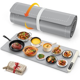 FYY Extra Large Warming Mat for Food - Rapid and Full Surface Heating, 6 Temp Settings, 6H Timer, Rollable Portable Food Warming Mat for Gatherings, Parties, Keep Meal Warm (XX Large Size, Khaki)