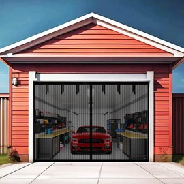 Premium Garage Door Screen for 1 Car Garage 8x8ft, Durable Heavy Duty Fiberglass Screen Mesh with Hook & Loop Tapes, Strips, Doors Screen with Powerful Magnets, Easy Assembly (Black, 8x8ft)