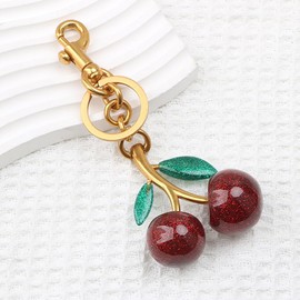 TOFBS Keyring Pendant Alloy Resin Car Bag Pendant Cherry Metal Hanging Ornaments for Best Friend, Green + Red, Unit size