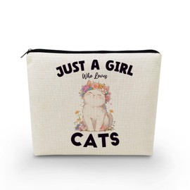YULUENZE Cats Gifts Cat Christmas Birthday Gifts Just Love Cats Makeup Bag Funny Kitten Gifts for Cat Lovers Women Friends