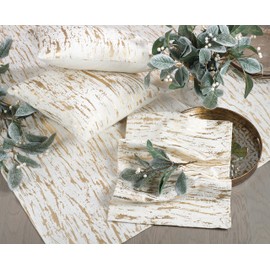 SARO LIFESTYLE - 1612.GL1672B Distressed Foil Metallic Design Cotton Table Runner, 16" x 72", Gold