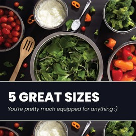 WHYSKO Meal Prep Stainless Steel Mixing Bowls Set, Home, Refrigerator, and Kitchen Food Storage Organizers | Ecofriendly, Reusable, Heavy Duty (Black)